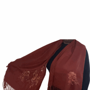 K's Esscentials 100% Pure Cashmere Wool Floral Embroidered Shawl Wrap for Autumn Winter Women 81" x 24" Autumn Red