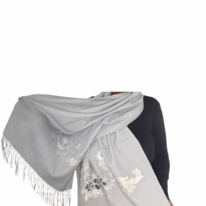 K's Esscentials 100% Pure Cashmere Wool Floral Embroidered Shawl Wrap for Autumn Winter Women 81" x 24" Icy Blue