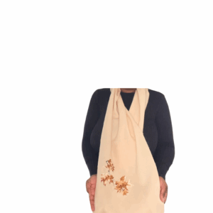 K's Esscentials 100% Pure Cashmere Wool Floral Embroidered Scarf Wrap for Autumn Winter Women 81" x 13 1/2" Cream