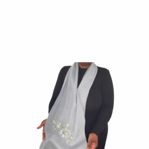 K's Esscentials 100% Pure Cashmere Wool Floral Embroidered Scarf Wrap for Autumn Winter Women 81" x 13 1/2" Icy Blue